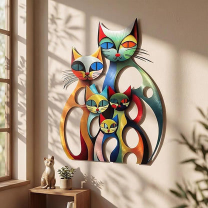 Wesiti Cat Wall Art Decor Iron Wall Sculptures Decor for Cats Lover 10.6 x 15.7 Inches Colorful Retro Mid Century Cat Signs for Home Living Room Bedroom Kitchen Office(Neutral)