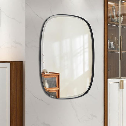 POZINO Beveled Bathroom Mirror, 24"x32" Matte Black Vanity Mirror for Over Sink, Modern Rectangle Wall Mirrors for Entryway Hallway Bedroom Living Room, Hangs Vertically or Horizontally