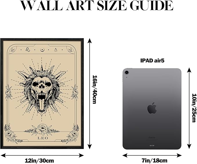 SERIMINO Witchy Framed Wall Art, Leo Tarot Canvas Prints Paintings, Horoscope Dark Academia Home Decor Aesthetic, 12X16inch Gothic Wall Decor for Room