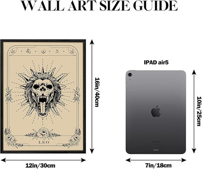 SERIMINO Witchy Framed Wall Art, Leo Tarot Canvas Prints Paintings, Horoscope Dark Academia Home Decor Aesthetic, 12X16inch Gothic Wall Decor for Room