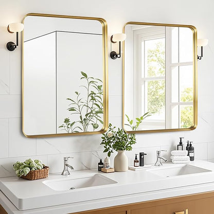 Bathroom Mirror - 28x36 Inch Wall Mirrors for Bathroom, Gold Frame Rectangle Vanity Mirror for Restroom, Entryway, Hanging Vertically or Horizontally