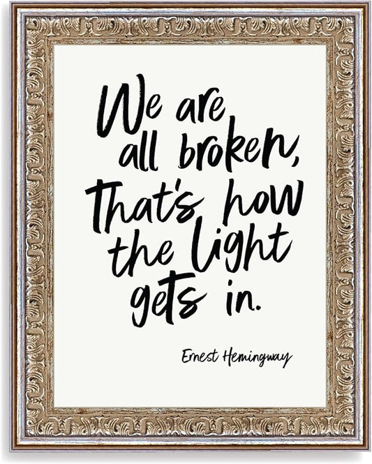 Petal Lane Wall Decor - 8x10 Framed Antique Decor - Make Your Own Gallery Wall Frame Set - Dark Academia Wall Decor - Canvas Wall Art with Vintage Frame (We are all Broken)