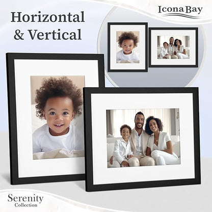 Icona Bay 8x10 Picture Frames w/Removable Mat for 5x7 Photos (Black, 10 Pack), Sleek Modern Style Frames, Table Top or Wall Mount, Serenity Collection