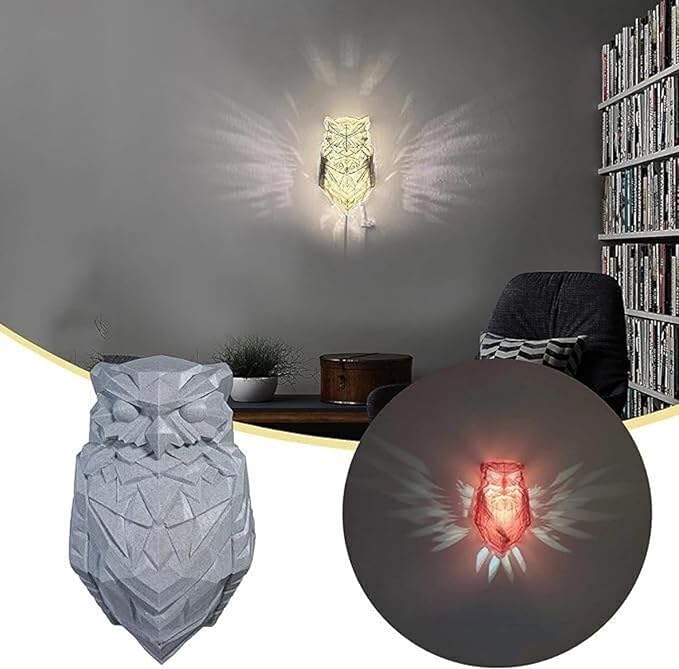 3D Animal LED Wall Lamp, LED Home Decoration Lamp, Atmosphere Rendering Lamp, for Study, Bedroom, Dining Room, Stairway, Hallway, Bar。Built-in Battery and Hook, Turn on and go(Night Owl)