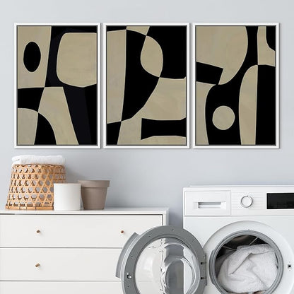 SIGNLEADER Framed Canvas Print Wall Art Set Black Geometirc Block Abstract Shapes Illustrations Minimal Decorative Bohemian Nordic for Living Room, Bedroom, Office - 24"x36"x3 WHITE