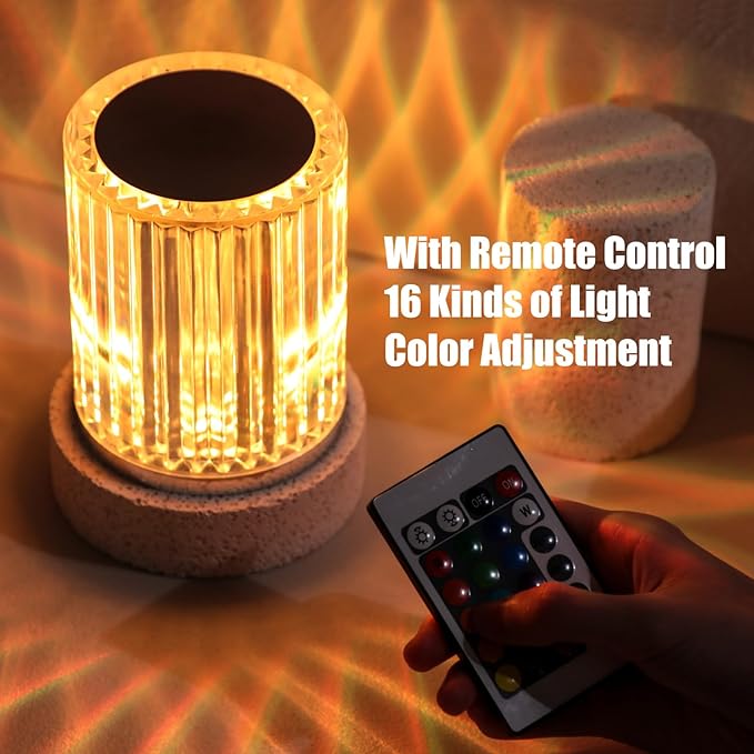 oneleaf Table Lamp Crystal RGB Modern LED Cordless,Rechargeable Battery Touch Desk lamp with Remote Control, Night Light for Couple Dinner/Restaurant/Bedroom/Camp (C-Short)