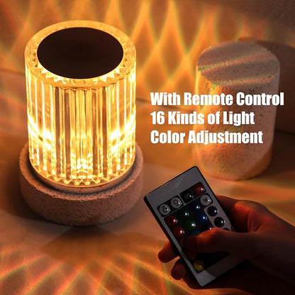 oneleaf Table Lamp Crystal RGB Modern LED Cordless,Rechargeable Battery Touch Desk lamp with Remote Control, Night Light for Couple Dinner/Restaurant/Bedroom/Camp (C-Short)