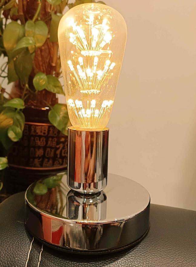 Edison Desk Lamp, Vintage Table Lamp Base, E26 E27 Industrial Retro Loft Light with Plug in Cord On/Off Switch, Bedside Lamp Holder, Home/Office/College Dorm Lighting Decor, Silver (No Bulb)