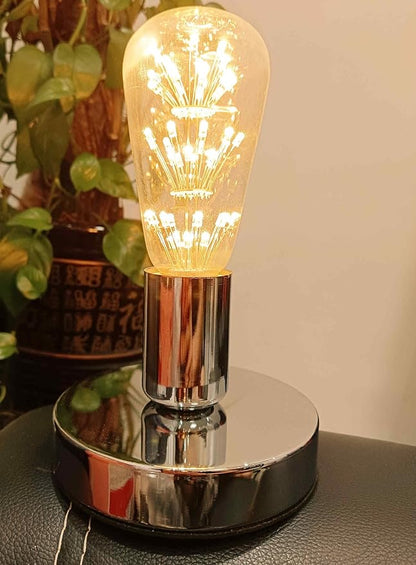 Edison Desk Lamp, Vintage Table Lamp Base, E26 E27 Industrial Retro Loft Light with Plug in Cord On/Off Switch, Bedside Lamp Holder, Home/Office/College Dorm Lighting Decor, Silver (No Bulb)