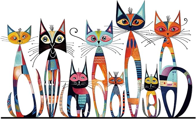 Wesiti Cat Wall Art Decor Iron Wall Sculptures Decor for Cats Lover 10.6 x 15.7 Inches Colorful Retro Mid Century Cat Signs for Home Living Room Bedroom Kitchen Office(Fairy)