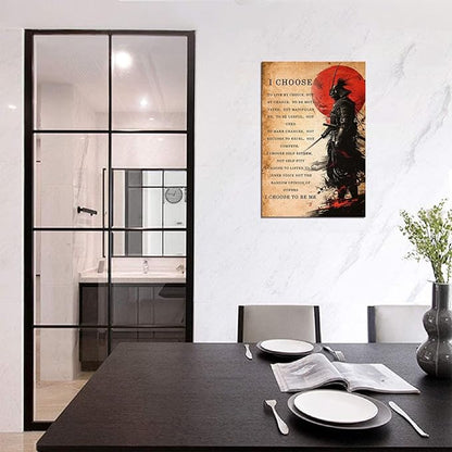 Japanese Samurai Wall Art Poster Motivational Quotes - I CHOOSE - Vintage Inspirational Pictures Canvas Prints Painting for Men Bedroom Living Room Office Japan Themed (18''W x 24''H)