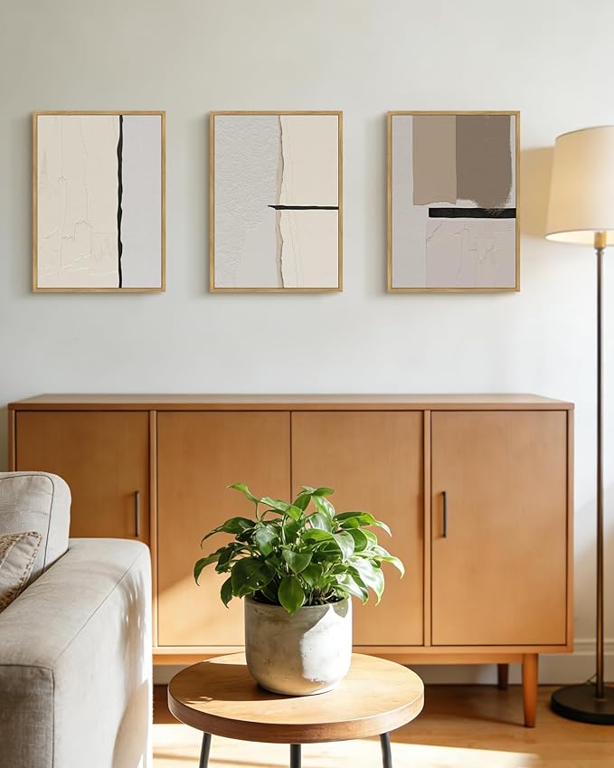 Drsoum Morden Abstract Wall Art Framed Neutral Beige Mid Century Textured Prints Minimalist Artwork Hallway Bedroom Ready to Hang 11x14in Natural Framed