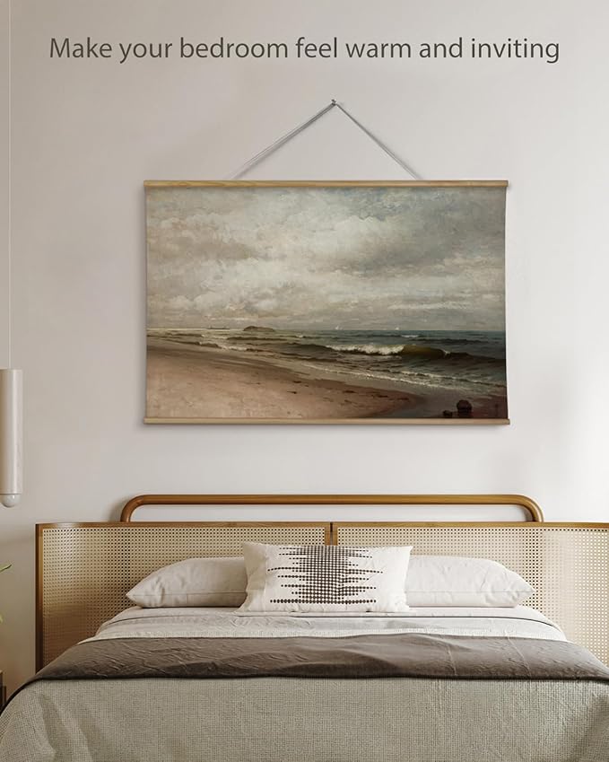 ARPEOTCY Extra Large Vintage Framed Wall Art, 36x54 Inch Coastal Ocean Beach Seascape Hanging Canvas Prints Scroll Wall Art Decor for Living Room Bedroom, Retro Scenery Pictures Above of Bed