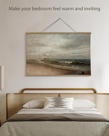 ARPEOTCY Extra Large Vintage Framed Wall Art, 36x54 Inch Coastal Ocean Beach Seascape Hanging Canvas Prints Scroll Wall Art Decor for Living Room Bedroom, Retro Scenery Pictures Above of Bed