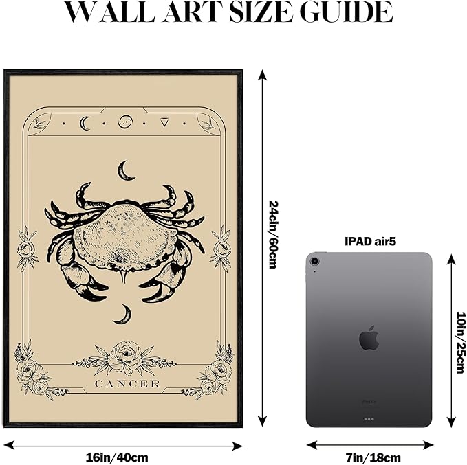 SERIMINO Witchy Framed Wall Art, Cancer Tarot Canvas Prints Paintings, Horoscope Dark Academia Home Decor Aesthetic, 16x24inch Gothic Wall Decor for Room