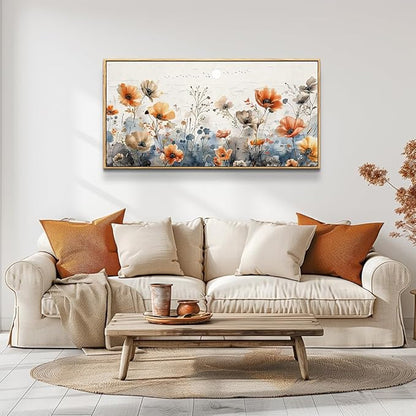 QIYILEXWART Canvas Wall Art For Living Room Wood Framed Wall Decor For Bedroom Office Wall Decorations Flower Bush Paintings Farmhouse Pictures Artworks Room Aesthetic Home Decor Ready To Hang