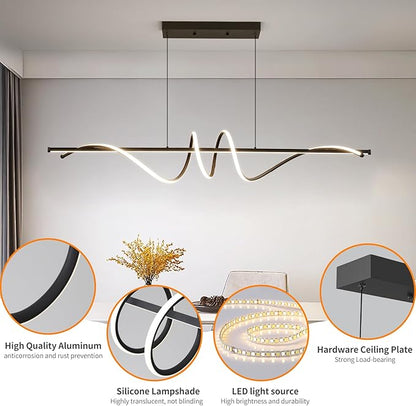 Modern LED Chandelier Light, 47IN Pendant Light Fixtures Dimmable with Remote Control 3000k-6500K Adjustable Color Temperature, Aluminum Island Lighting Lamp for Dining Room, Living Room, Island