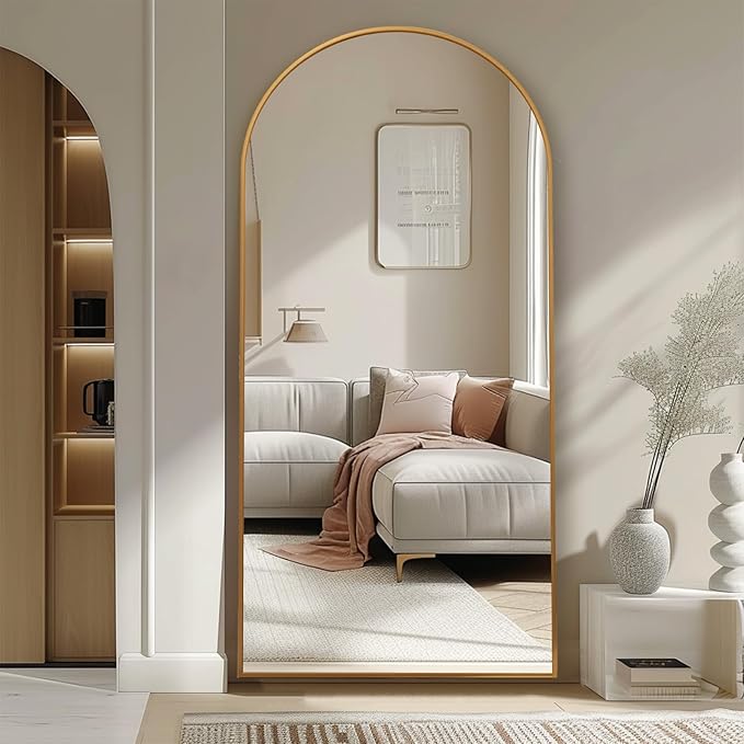 Beauty4U 71" x 32" Arched Full Length Mirror, HD Tempered Glass Floor Mirror with Gold Aluminum Frame, Standing/Leaning/Wall Mounted Mirror for Bedroom, Dressing Room & Living Room