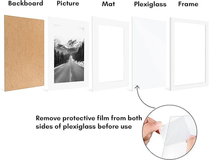 Americanflat 11x15 Picture Frame with Polished Plexiglass - Set of 5 - Use as 8x12 Frame with Mat or Display 11x15 Photo Without Mat - Galleria Collection - Picture Frames for Wall Display - White