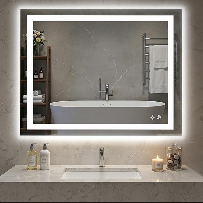 Sweetcrispy 36"x48" Smart Anti-Fog LED Bathroom Mirror with Lights and 3 Color Temperatures, Dimmable, Memory Function, Rectangle Modern Vanity Mirror