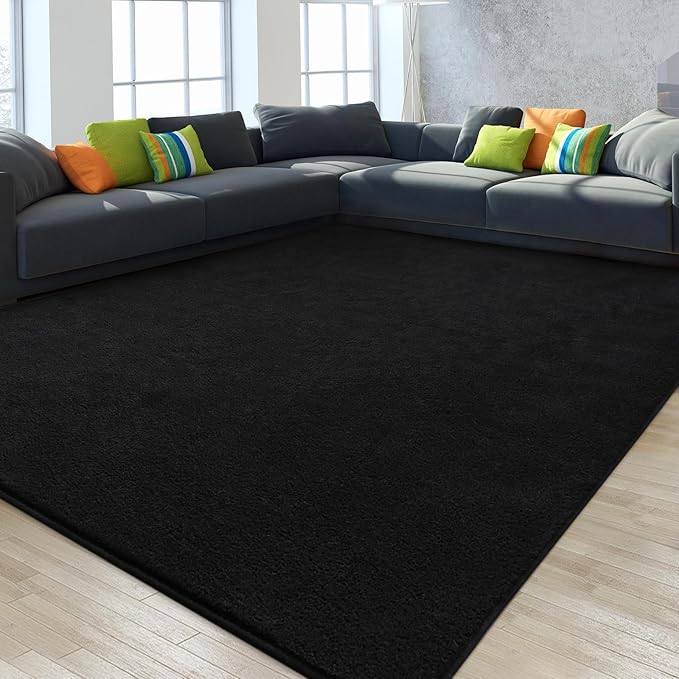 Gifeas Large Ultra Soft Modern Area Rugs for Living Room Bedroom, 6x9 Feet Black Thickened Memory Foam Indoor Solid Minimalist Carpets, Non-Slip Comfy Rug for Boys Girls Nursery Room Home Decor