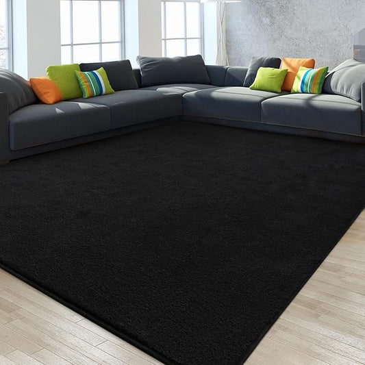 Gifeas Large Ultra Soft Modern Area Rugs for Living Room Bedroom, 6x9 Feet Black Thickened Memory Foam Indoor Solid Minimalist Carpets, Non-Slip Comfy Rug for Boys Girls Nursery Room Home Decor