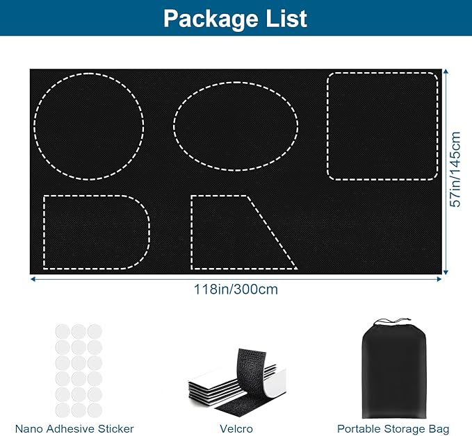 Petaholic 100% Blackout Curtains for Bedroom, Portable DIY Window Blinds, No Drill Window Shades & Blackout Blinds with Stickers & Tabs for Travel, Dorm Room, Media Room (118" x 57")