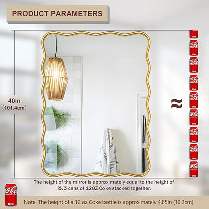 PROHOMEWARE 28 * 40" Gold Bathroom Mirror for Wall,Wavy Rectangular Mirror,Vanity Mirror,Bathroom Mirrors for Wall,Wall-Mounted Metal Frame Mirror for Bedroom Entryway Living Room Farmhouse (Gold)
