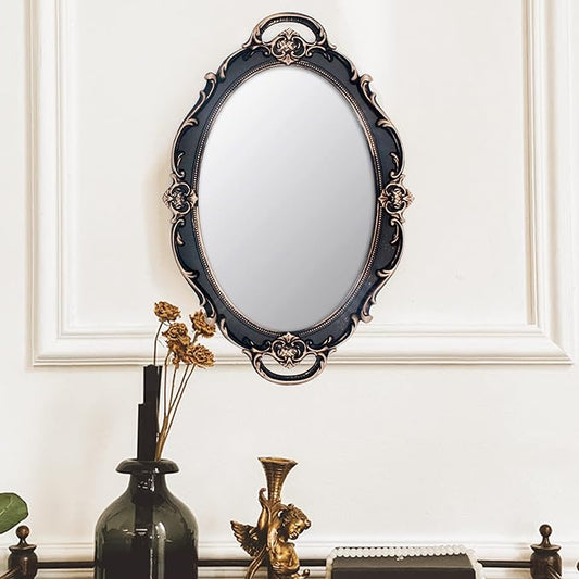 Eaoundm 14.5 x 10 inchs Smallest Oval Antique Decorative Wall Mirror Vintage Hanging Mirror Brown
