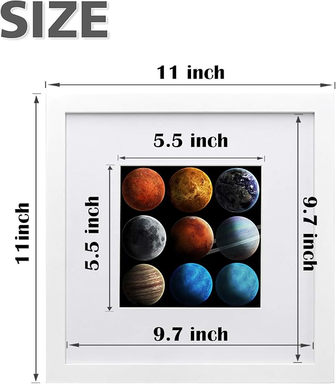 Egofine 10x10 Picture Frames White,Made of Solid Wood with HD Plexiglass for Pictures 6x6 with Mat or 10x10 without Mat, Tabletop and Wall Mounting Display, Set of 4