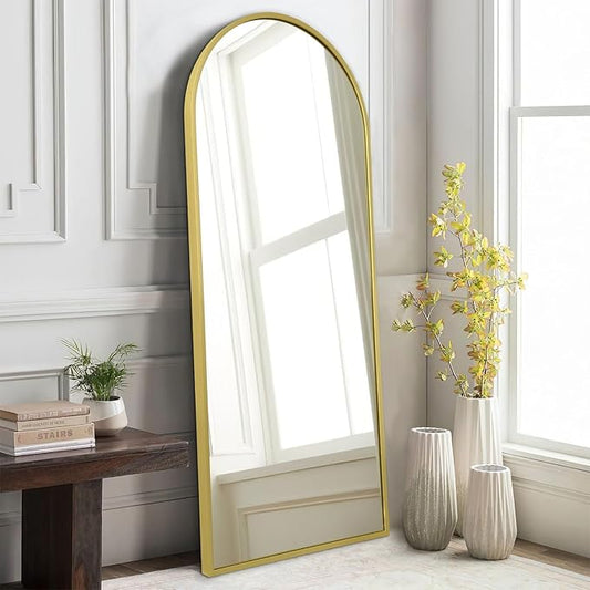 Arch Bathroom Wall Mirror, Silver Large Arched Full Length Mirror, Metal Aluminum Frame Modern Simple Home Decor, Leaning Against Wall Mirror for Bedroom Living Room 48"x16"