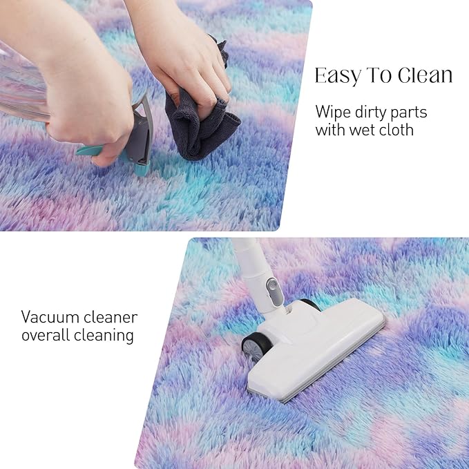 Puremy Rainbow Rug for Girls Room, 3x5 Fluffy Area Rugs for Bedroom, Colorful Kids Rug Cute Anti-Skid Indoor Carpet for Nursery, Living Room, Playroom, Home Decor