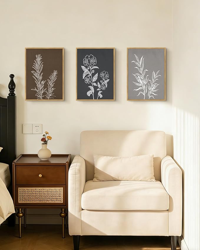 Drsoum Botanical Boho Vintage Flower Wall Art Framed Retro Floral Prints Wildflower Neutral Rustic Bohemain Artwork Kitchen Living Room Ready to Hang 11x14in Natural Framed