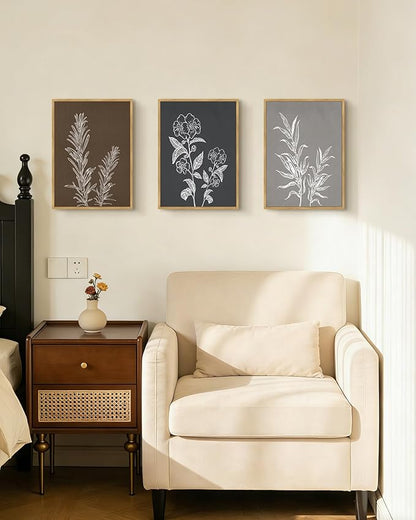 Drsoum Botanical Boho Vintage Flower Wall Art Framed Retro Floral Prints Wildflower Neutral Rustic Bohemain Artwork Kitchen Living Room Ready to Hang 11x14in Natural Framed