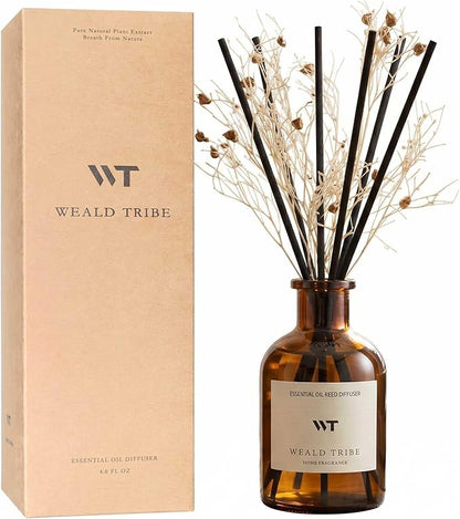 WEALD TRIBE Flower Reed Diffuser Set Clean White Linen Scent for Bathroom Air Fresheners | 4.0 fl oz Essential Oils with Sticks Home Fragrance Defusers | House Bedroom Office Shelf Decor & Gift