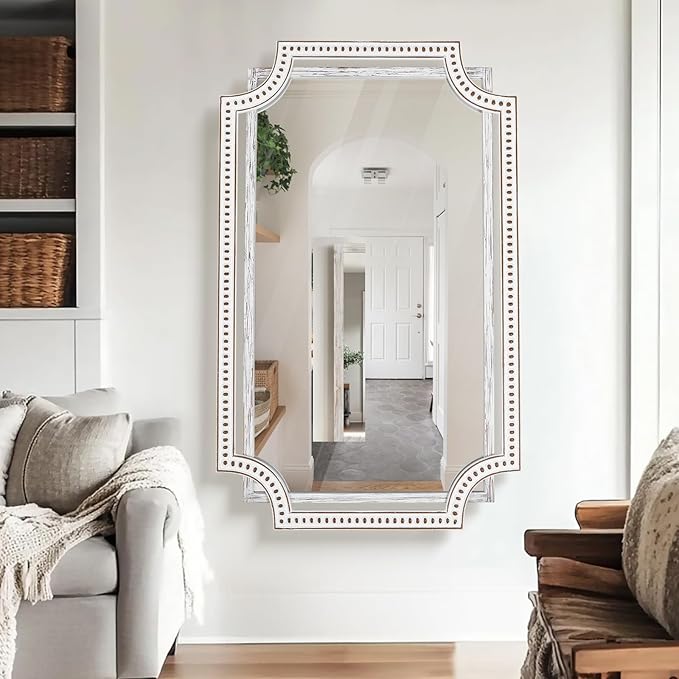HOITUZYUS 30x40 Inch Rustic Farmhouse Decorative Mirrors for Living Room, Boho Wood Wall Mirror for Bathroom, Entryway & Fireplace Mantel - Horizontal or Vertical Hanging