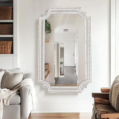 HOITUZYUS 30x40 Inch Rustic Farmhouse Decorative Mirrors for Living Room, Boho Wood Wall Mirror for Bathroom, Entryway & Fireplace Mantel - Horizontal or Vertical Hanging