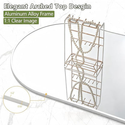 Dewfig Arched Full Length Mirror, 78"x38" Large Floor Mirror with Stand, Oversized Full Body Mirrors for Leaning or Hanging, Wall Mounted Mirrors for Bedroom, Living Room,Dressing Room, White