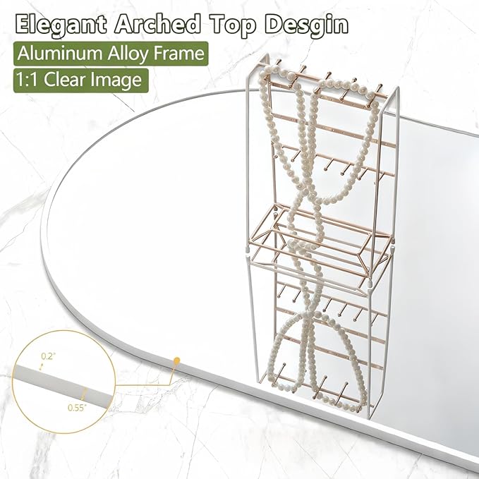 Dewfig Arched Full Length Mirror, 81"x41" Large Floor Mirror with Stand, Oversized Full Body Mirrors for Leaning or Hanging, Wall Mounted Mirrors for Bedroom, Living Room,Dressing Room, White