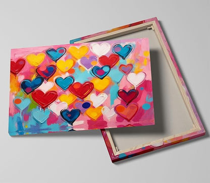 12x16 Framed Graffiti Pink Hearts Canvas Art Wall Modern Abstract Love Painting Colorful Kids Bedroom Decor Teen Girl Rainbow Room Wall Posters Child Gift Bathroom Oil Prints Office Bright Pictures