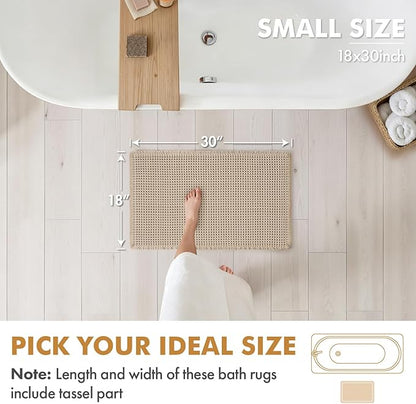 MIULEE Set of 2 Waffle Bathroom Rugs, Boho Bath Rugs Non Slip Washable, Super Absorbent Bath Mats, Ultra Soft Rubber Backed Shower Mats for Bathroom Floor, Tub and Shower, Pale Beige, 18x30 Inch