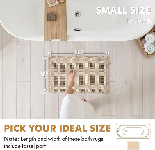 MIULEE Set of 2 Waffle Bathroom Rugs, Boho Bath Rugs Non Slip Washable, Super Absorbent Bath Mats, Ultra Soft Rubber Backed Shower Mats for Bathroom Floor, Tub and Shower, Pale Beige, 18x30 Inch