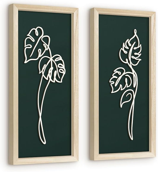 VIYYIEA Wooden 3d Floral Bathroom Wall Decor, Ready-to-Hang Framed Wall Art For Living Room, Bedroom and Office, Boho Botanical Farmhouse Decoration, Lightweight but Valuable Gift (7x16 In, set of 2)