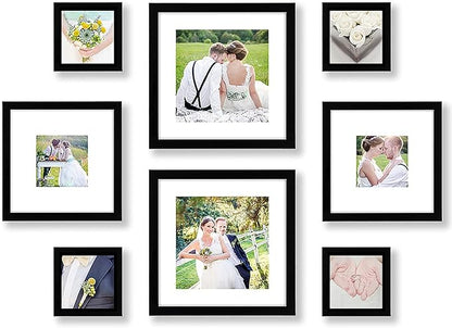 Americanflat Square Picture Frame Set in Black with Shatter Resistant Glass and Easel Stand - Various Dimensions - Pack of 8