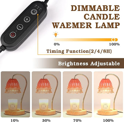 Flower Candle Warmer Lamp with Timer, Wax Warmer, Height Adjustable, Birthday Gifts for Women, Mom, Sister, Candle Lamp Warmer, Electric Dimmable Candle Warmer, Vintage Home Decor