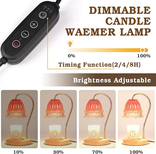 Flower Candle Warmer Lamp with Timer, Wax Warmer, Height Adjustable, Birthday Gifts for Women, Mom, Sister, Candle Lamp Warmer, Electric Dimmable Candle Warmer, Vintage Home Decor