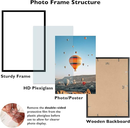 JCJMY 15x22 Picture Frame Set of 6 Black for Wall Hanging, Wall Mounting Horizontally or Vertically, 15 x 22 Wall Gallery Poster Photo Frame with Shatter Resistant Plexiglass, 6 Pack, Black