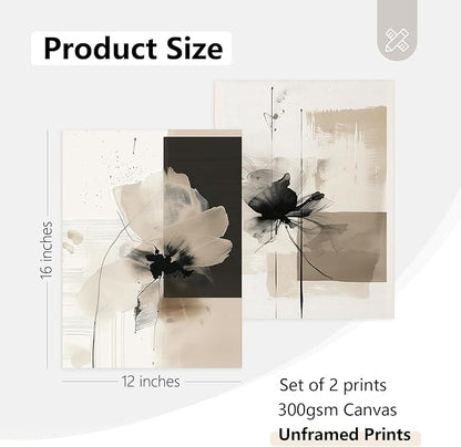 Modern Abstract Floral Wall Art Minimalist Neutral Canvas Painting Decor Beige Cream And Black Wall Art Contemporary Flower Picture Prints for Living Room Bedroom 12x16 Inch Unframed Set of 2