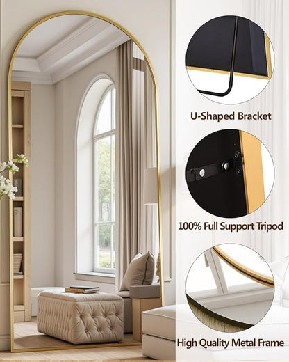 DMWOODFL 77x38 Inch Gold Arched Full Length Mirror - Freestanding Floor Mirror with Stand, Shatterproof Glass & Anti-Tip Base for Large Living Room, Bedroom, Entryway