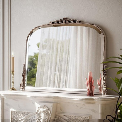 Wall Beaded Mirror, 36 x 27 Inch Round Top Right Angle Wall Mirror, Tempered Glass, Rust Resistant, Horizontally or Vertically Hanging, Silver